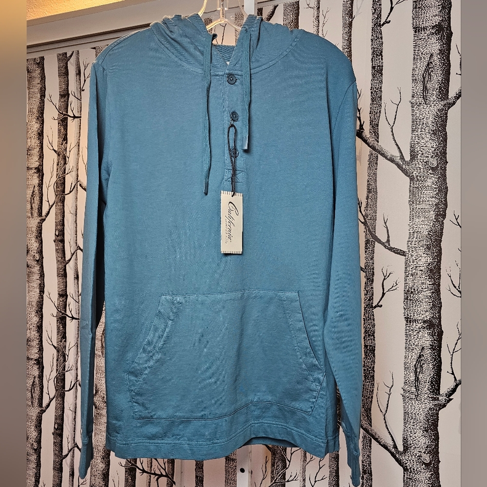 California Shirt Co. Henley 3 Button Long Sleeve Hooded Layering Shirt - Small